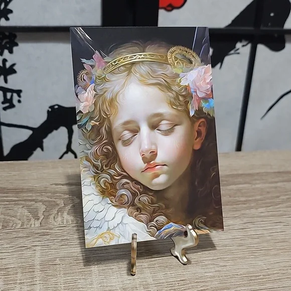 4x6 Guardian Angel Resting Watercolor Art Oil Painting - Picture 3 of 5